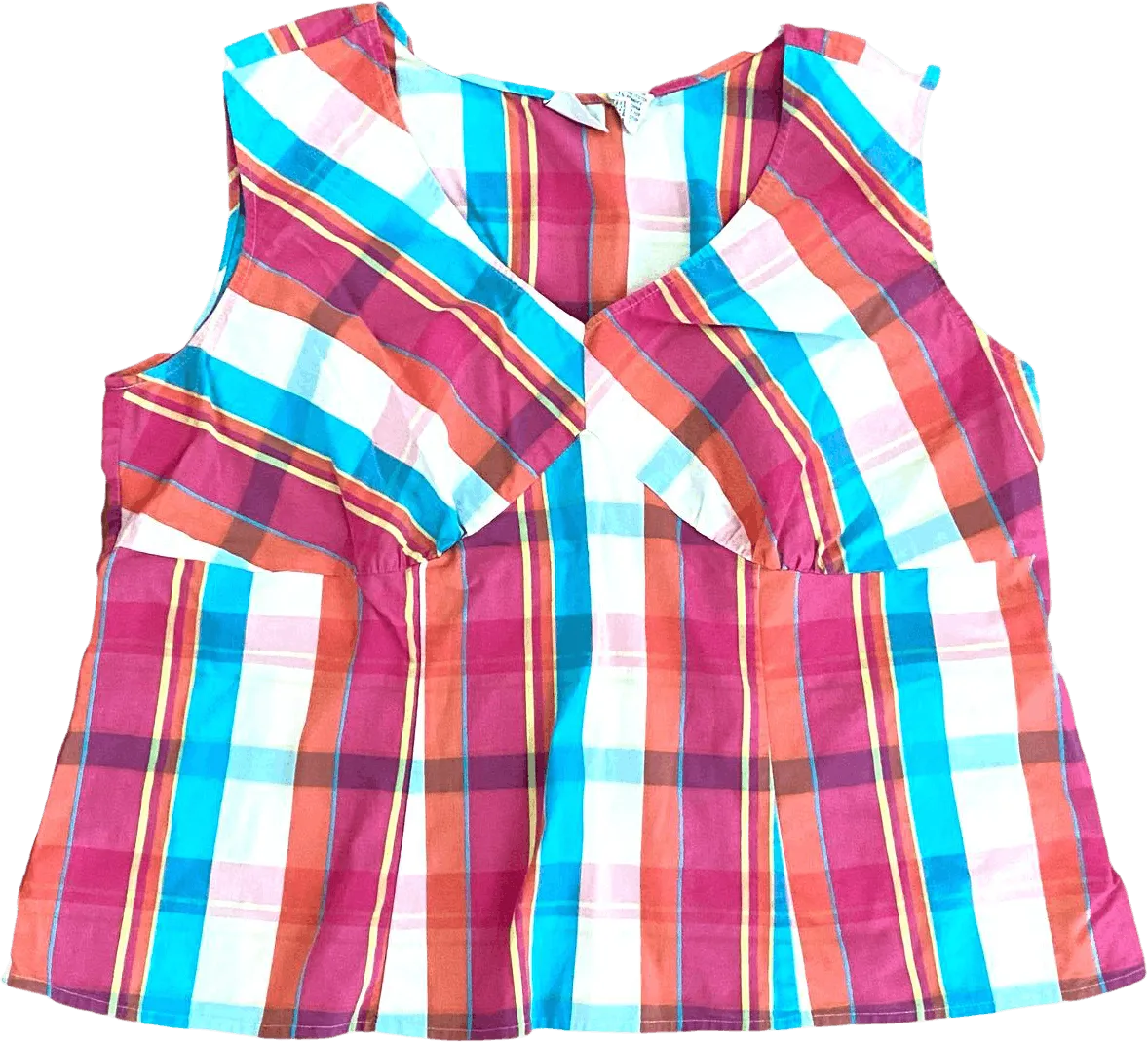 00's Colorful Sleeveless Plaid Blouse by Carolina Colours Plus