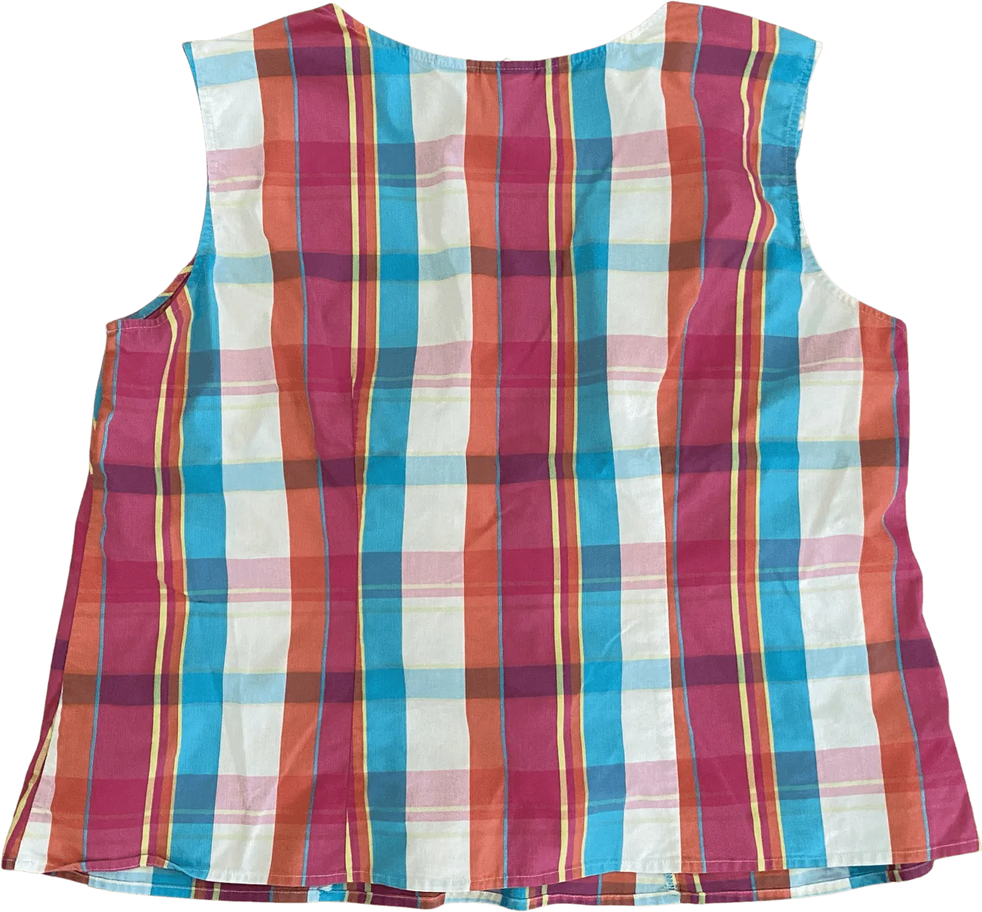 00's Colorful Sleeveless Plaid Blouse by Carolina Colours Plus