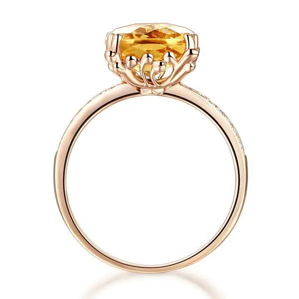 14K Rose Gold Yellow 3.6 Ct Cushion Citrine Diamond MKR7085