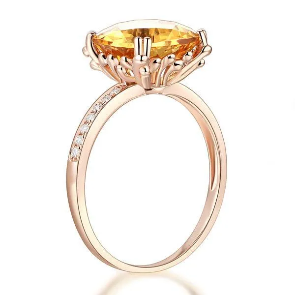 14K Rose Gold Yellow 3.6 Ct Cushion Citrine Diamond MKR7085