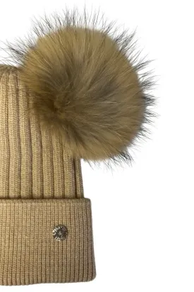 Adult Double PomPom Hat Camel