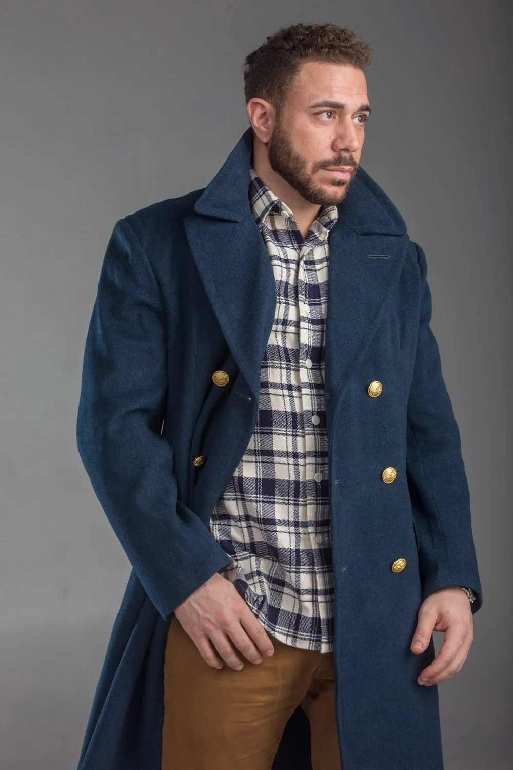 Premium Aeronautica Militare Mens Wool Blue Overcoat - Elegant Officers Coat for Timeless Style