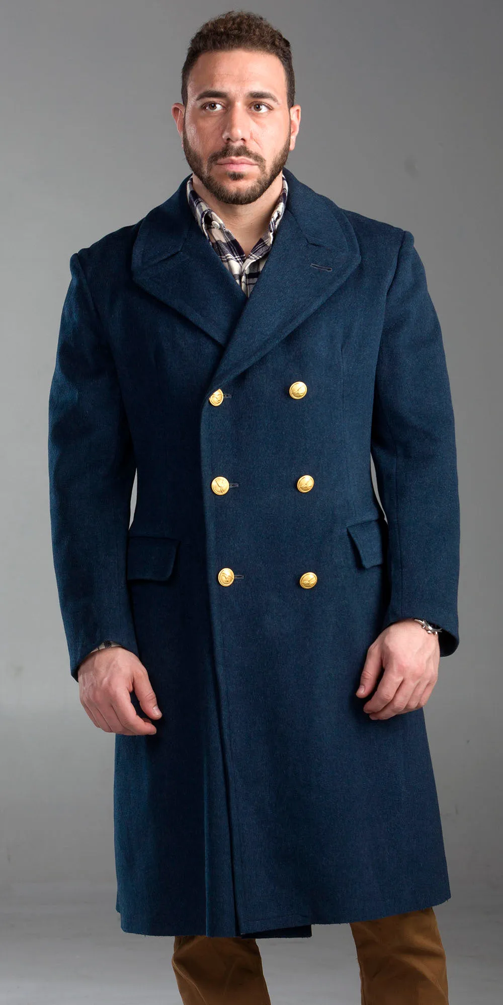 Premium Aeronautica Militare Mens Wool Blue Overcoat - Elegant Officers Coat for Timeless Style