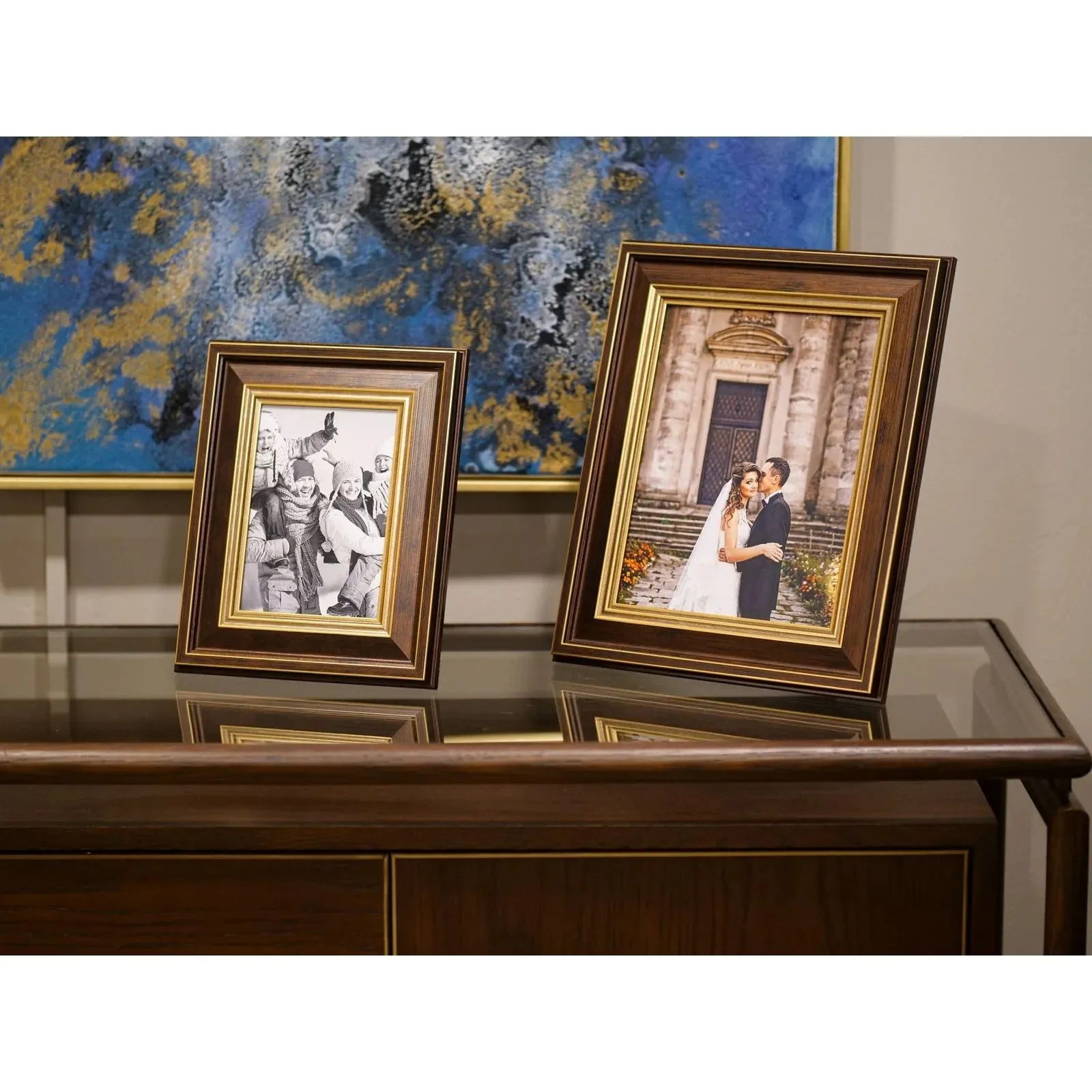 Avignon Console Table - Brown Oak & Glass Top Finish