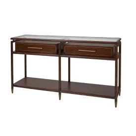 Avignon Console Table - Brown Oak & Glass Top Finish