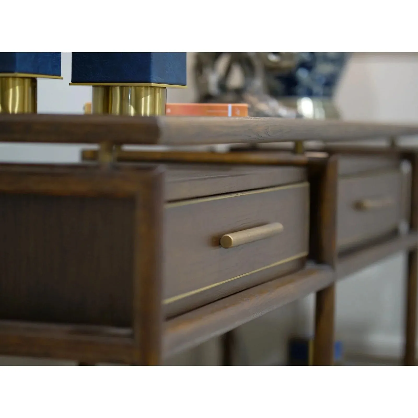 Avignon Console Table - Brown Oak & Glass Top Finish