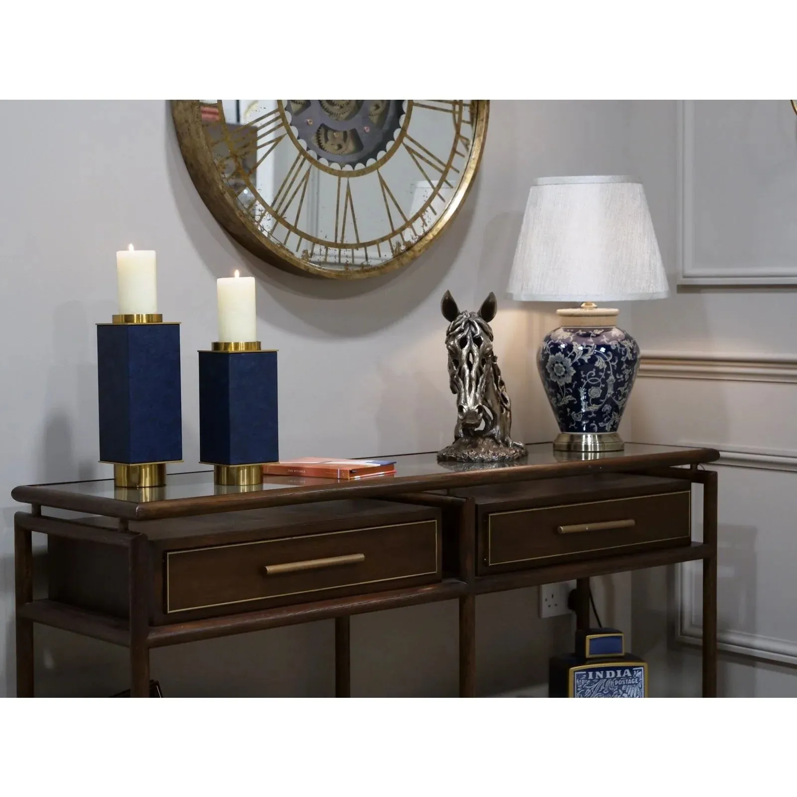 Avignon Console Table - Brown Oak & Glass Top Finish