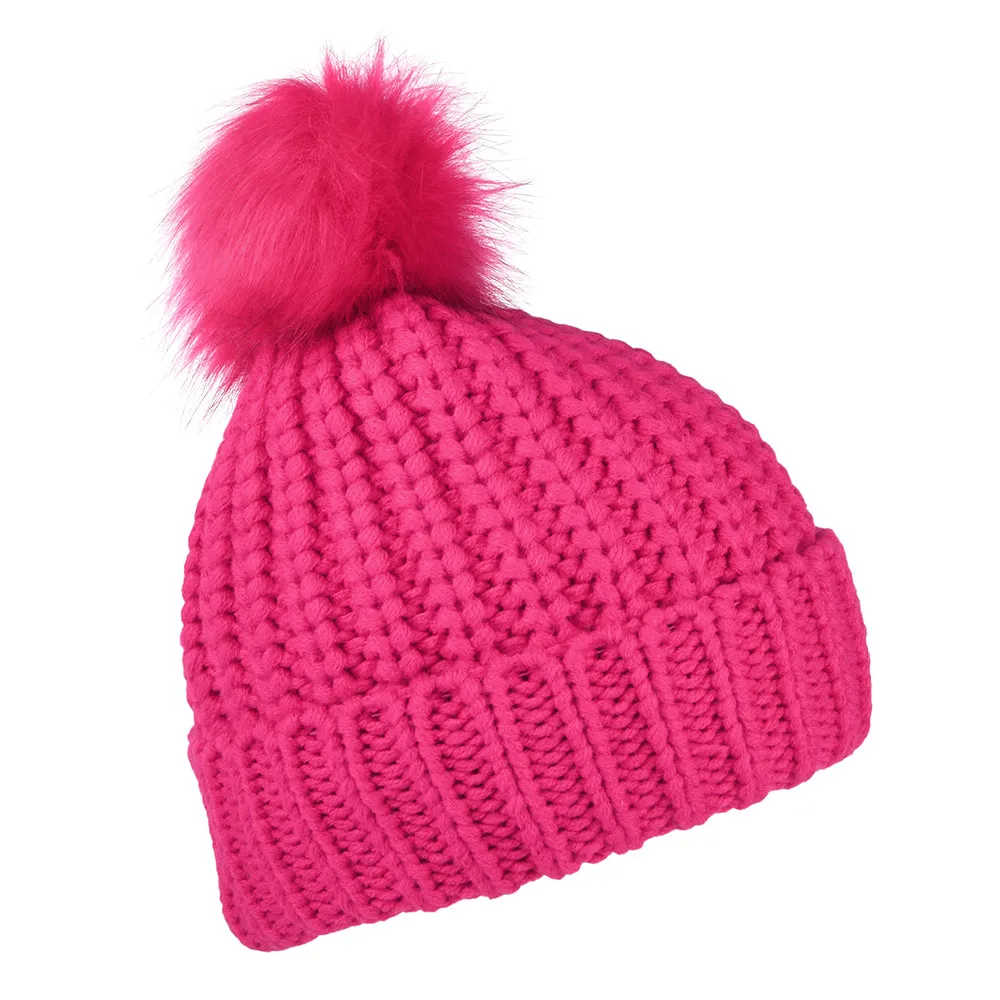 Barbour Hats Kids Saltburn Faux Fur Pom Bobble Hat - Fuchsia