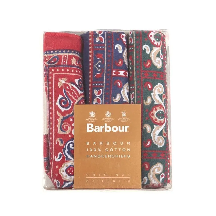 Elegant Barbour Paisley-Printed Cotton Handkerchiefs - Set of 3 Stylish Accessories for Men