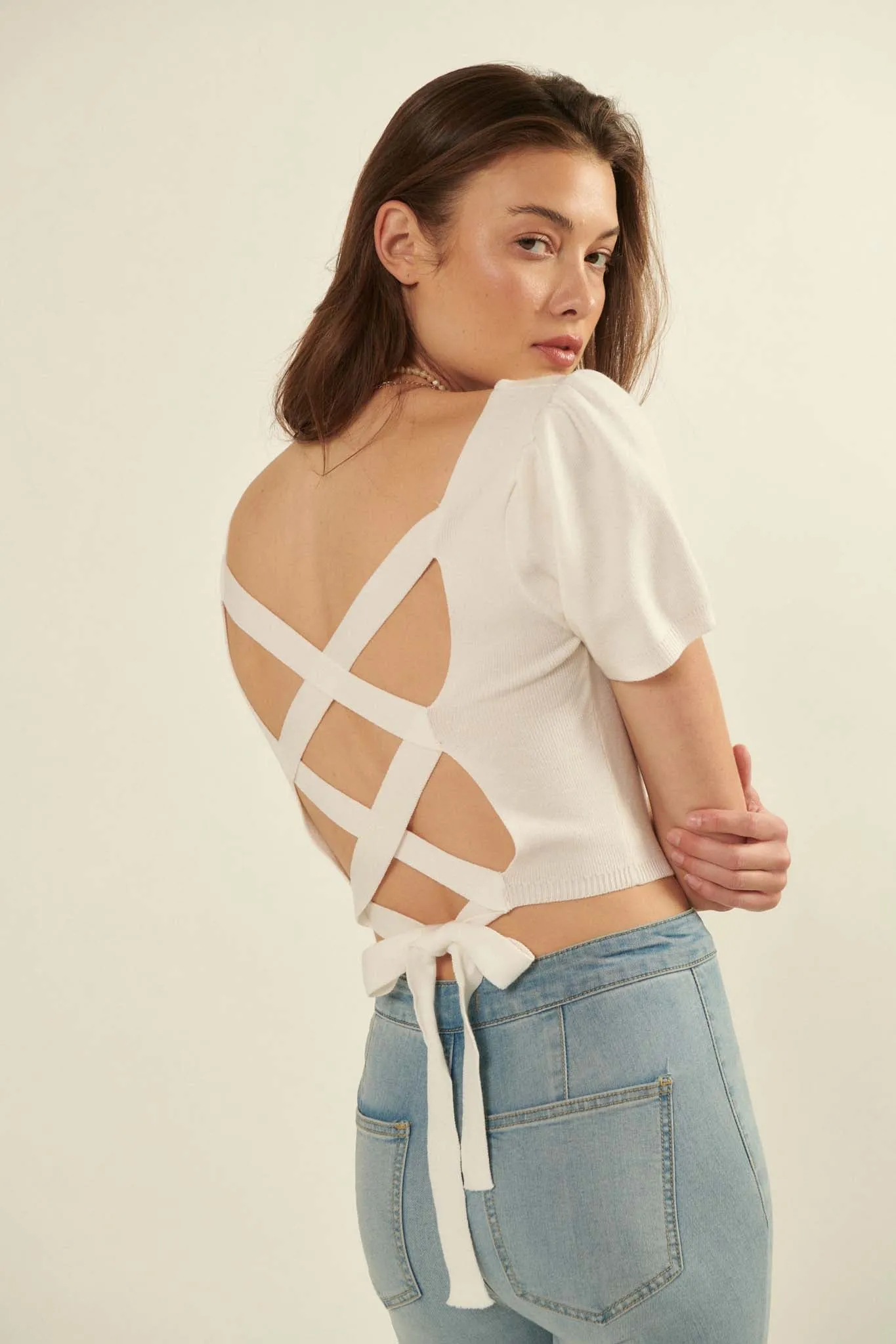 Better Than Ever Lattice-Back Cropped Sweater