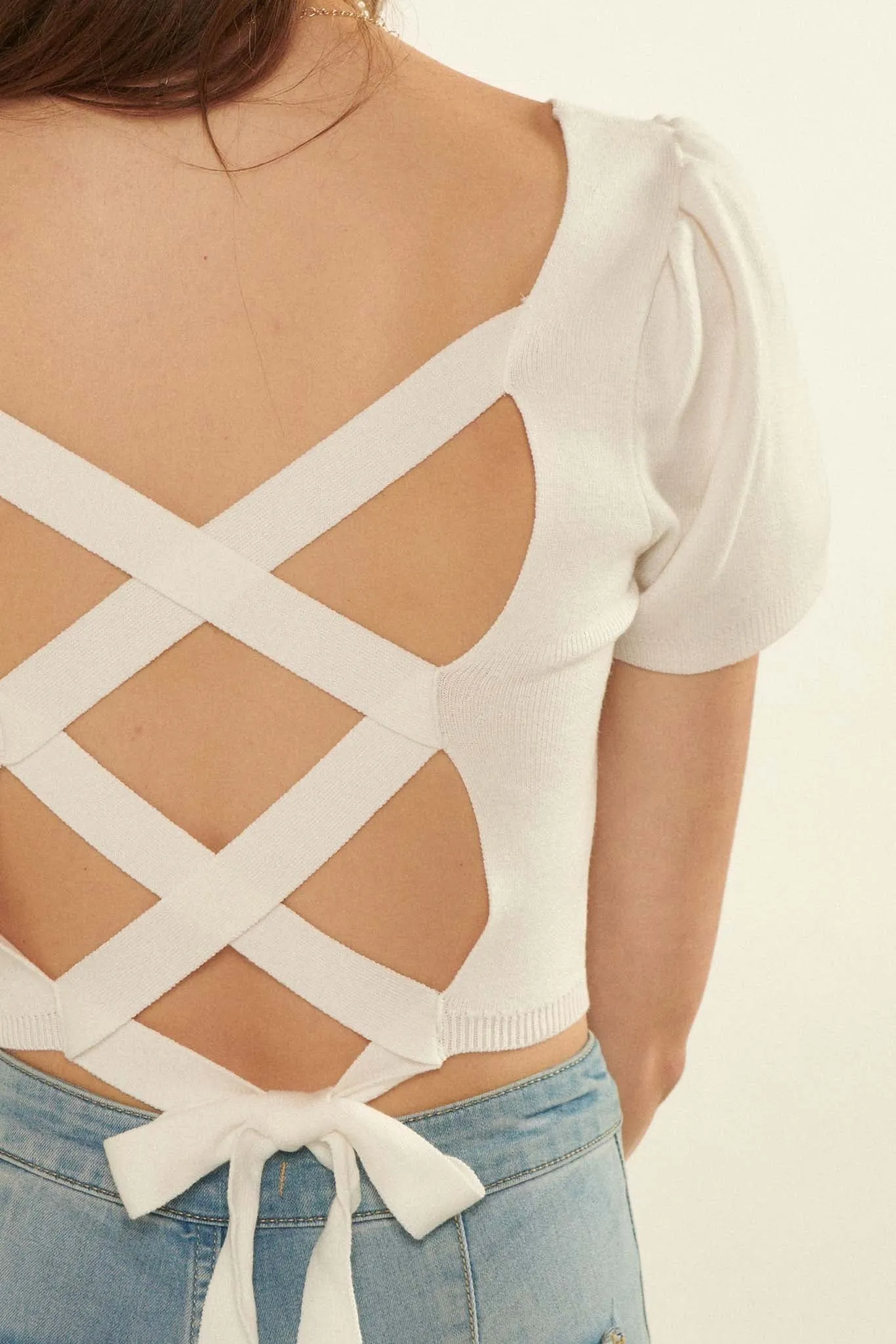 Better Than Ever Lattice-Back Cropped Sweater