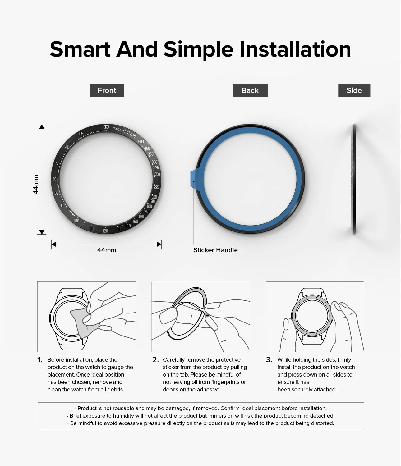 Bezel Styling Compatible with Samsung Galaxy Watch 4 44mm -  Black [44-03]