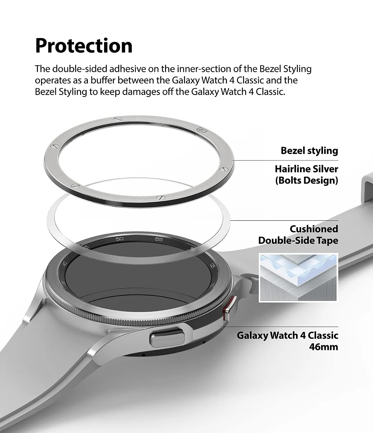 Bezel Styling Compatible with Samsung Galaxy Watch 4 Classic 46mm -  Silver [46-42]