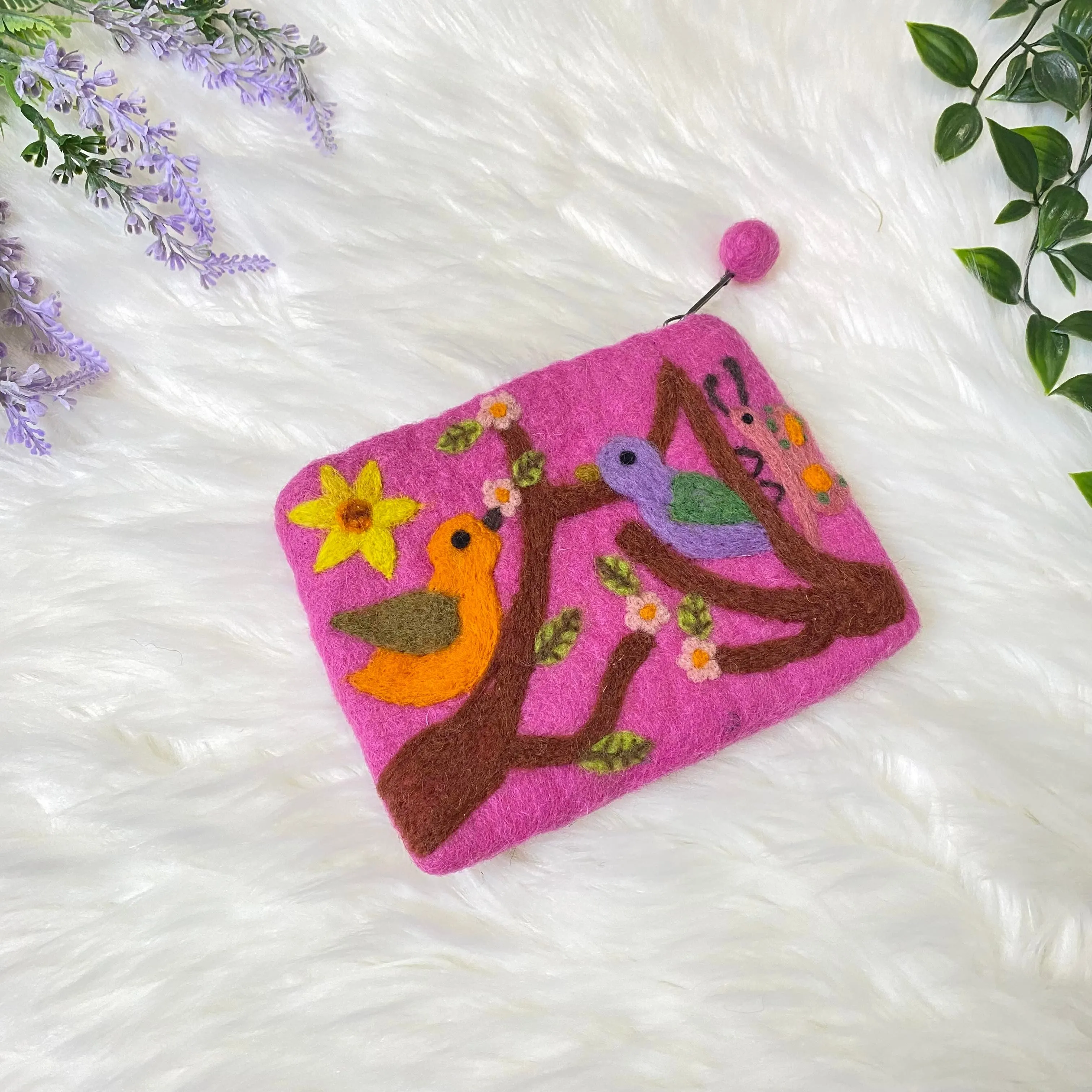 Bird Theme Handmade Felt Pouch