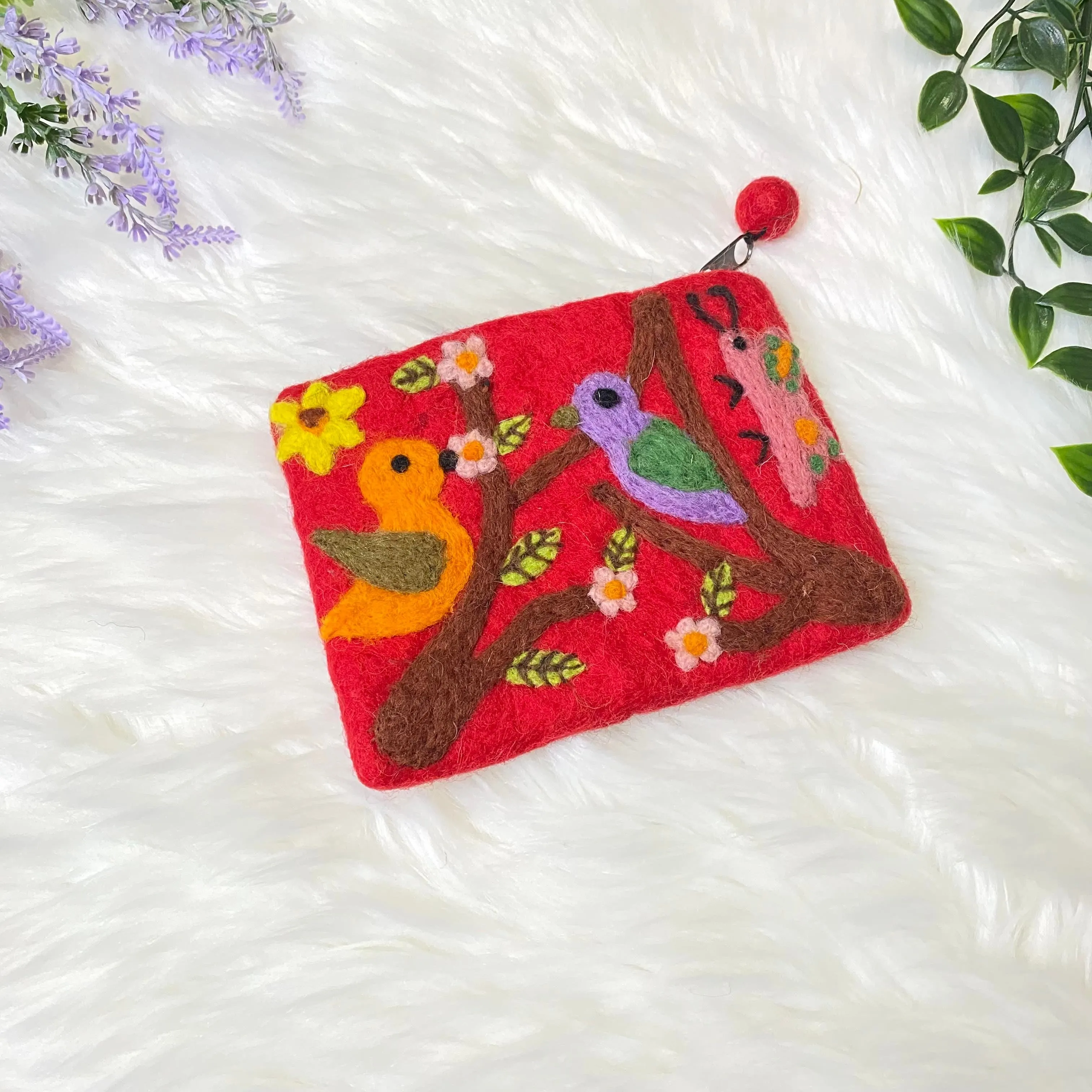 Bird Theme Handmade Felt Pouch