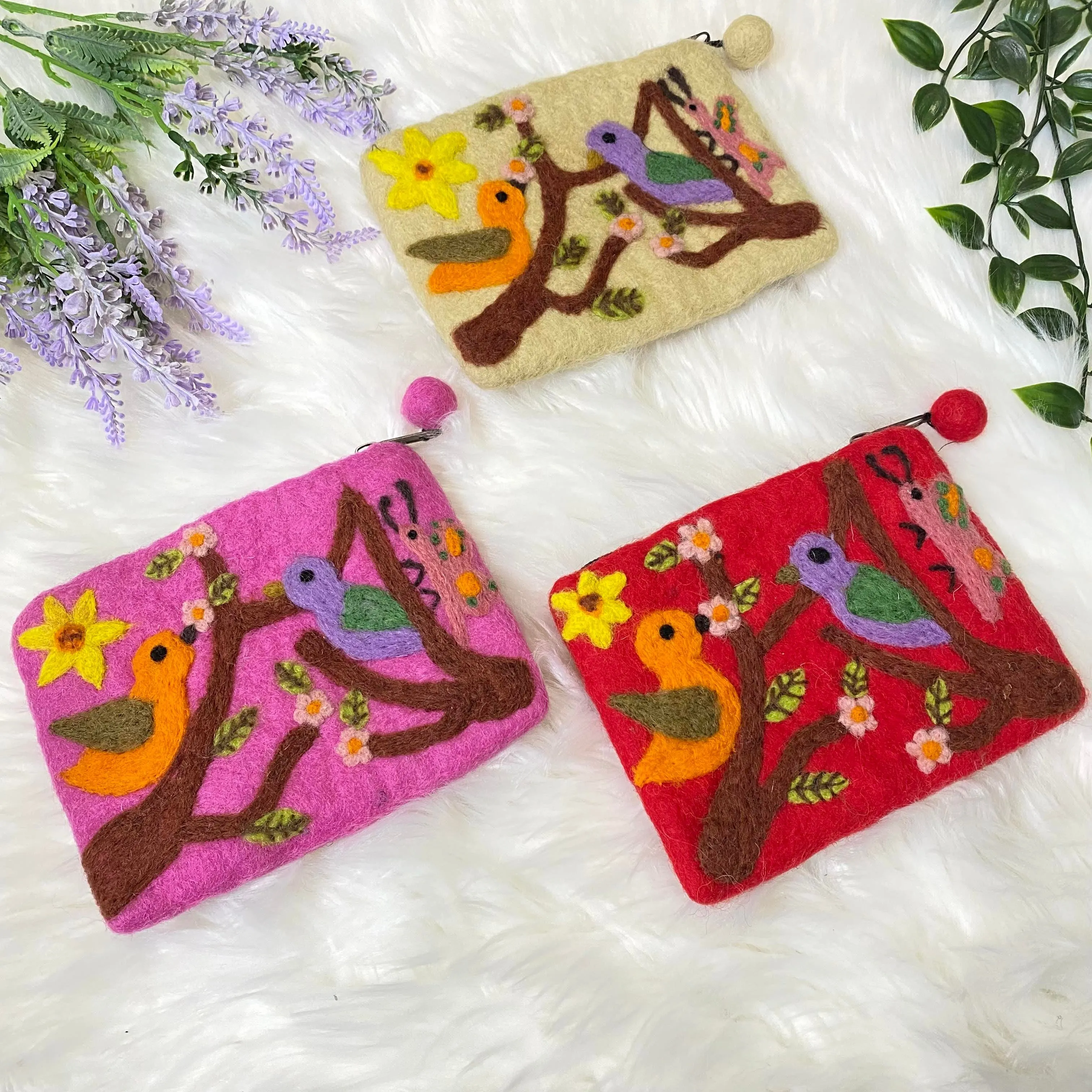 Bird Theme Handmade Felt Pouch