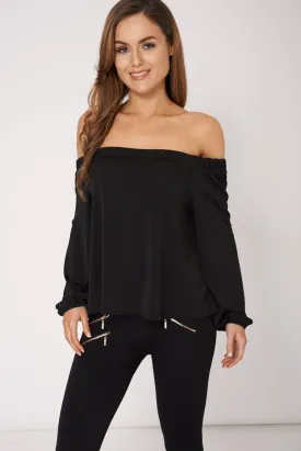 Black Bardot Neck Top Ex-Branded