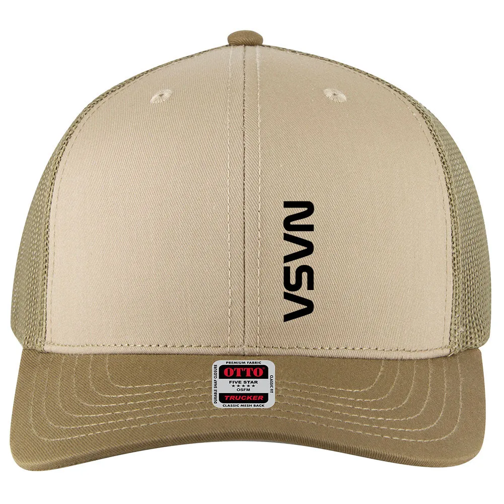 Black NASA Letter 6 Panel Mid Profile Mesh Back Trucker Hat - For Men and Women