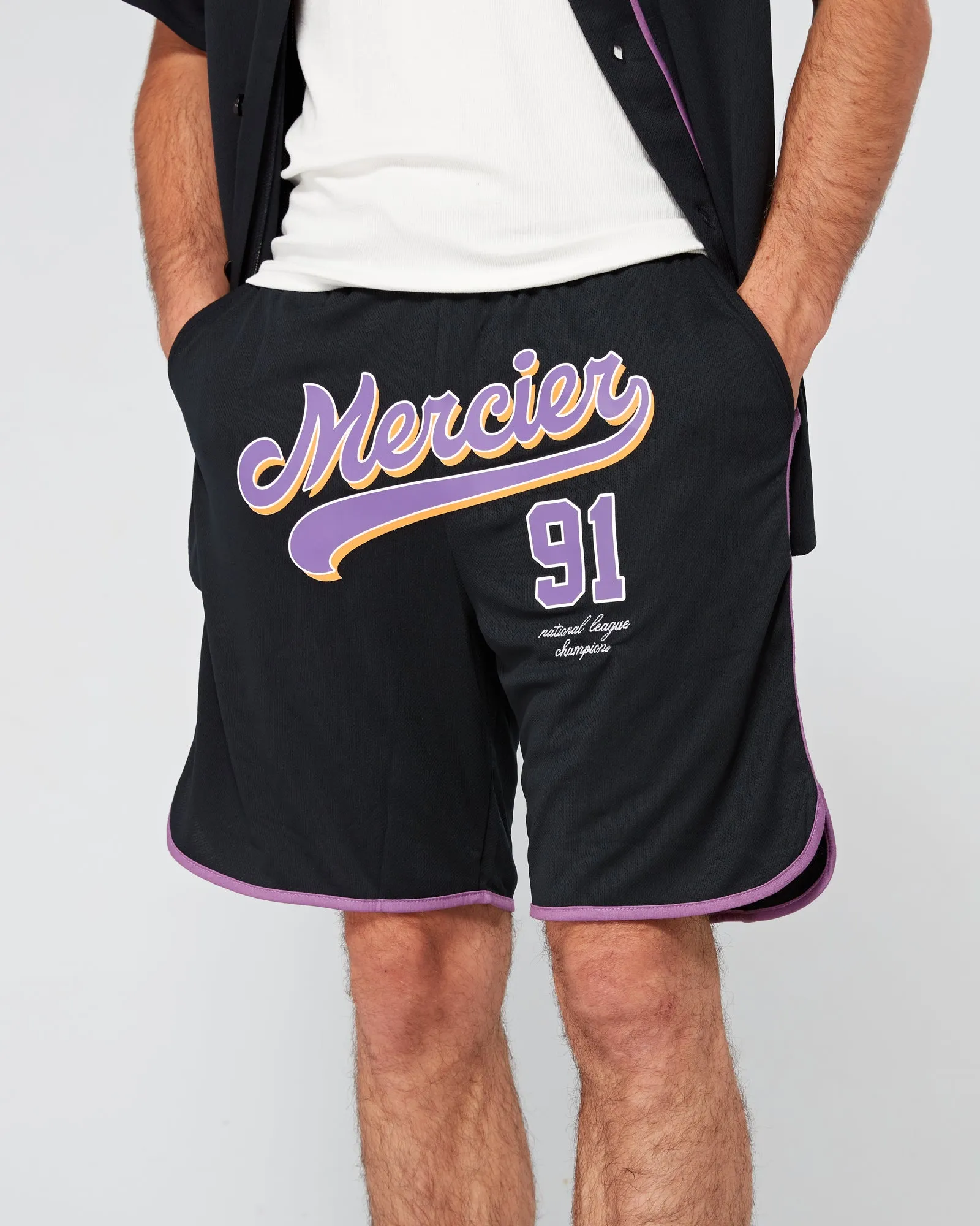 Black Purple Emerson Baseball Shorts