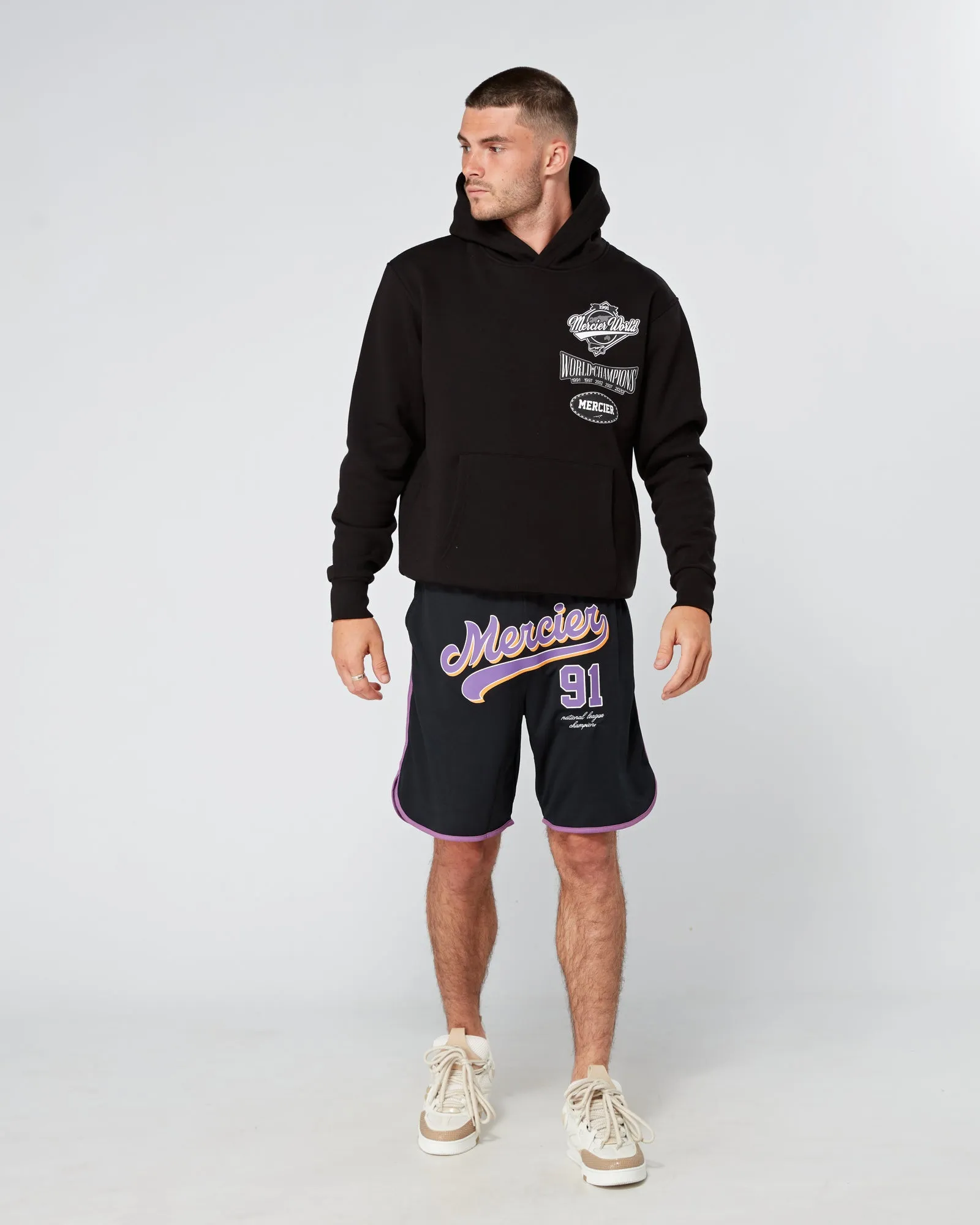 Black Purple Emerson Baseball Shorts