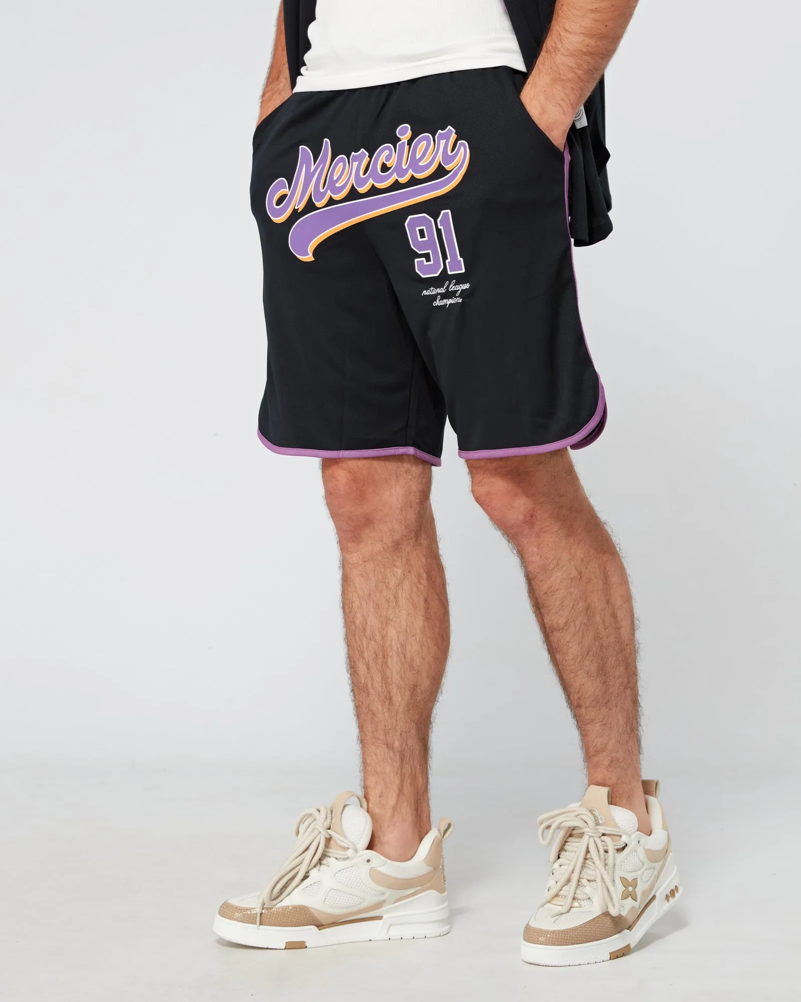 Black Purple Emerson Baseball Shorts