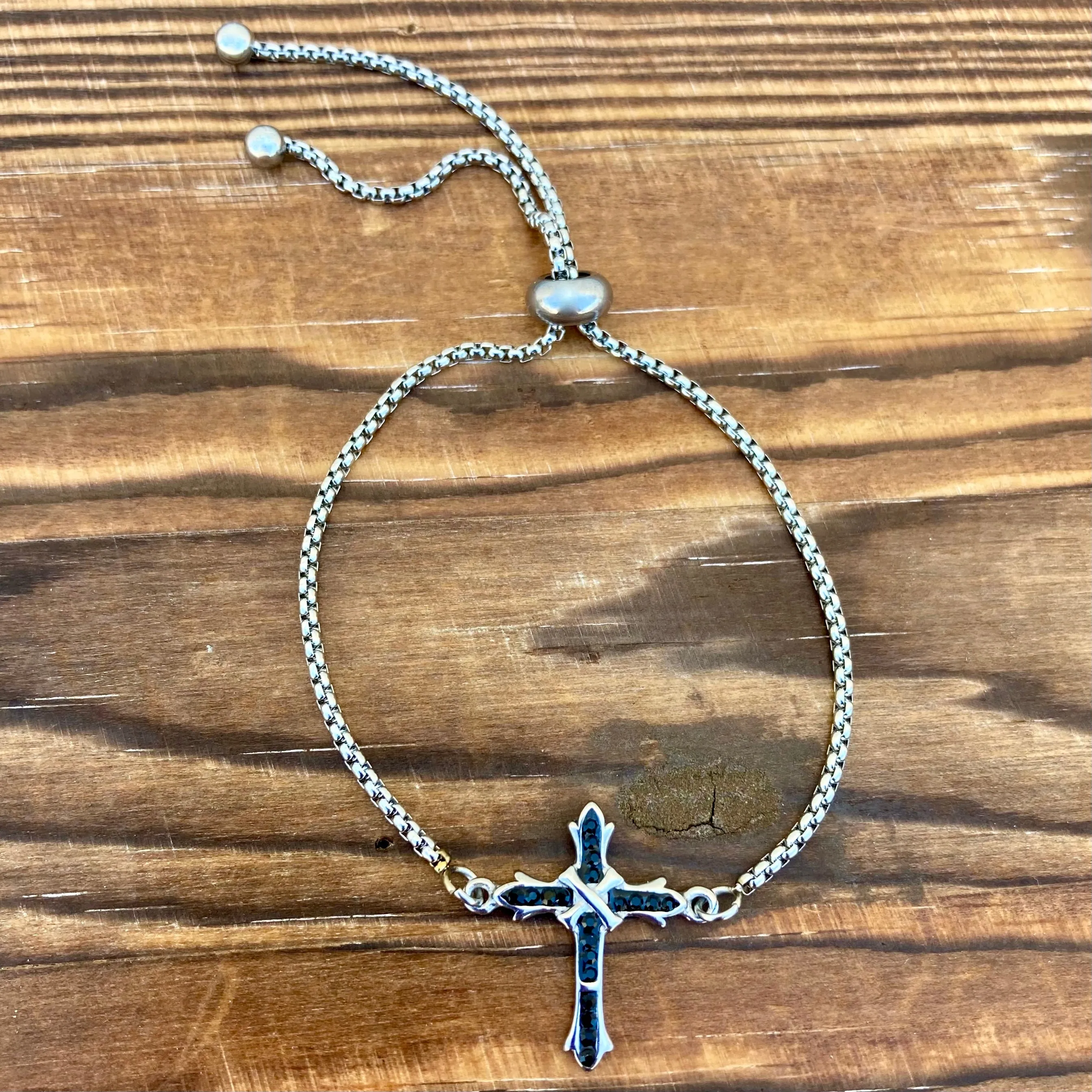 Bling Cross - Black Stone - Bracelet - 2605B