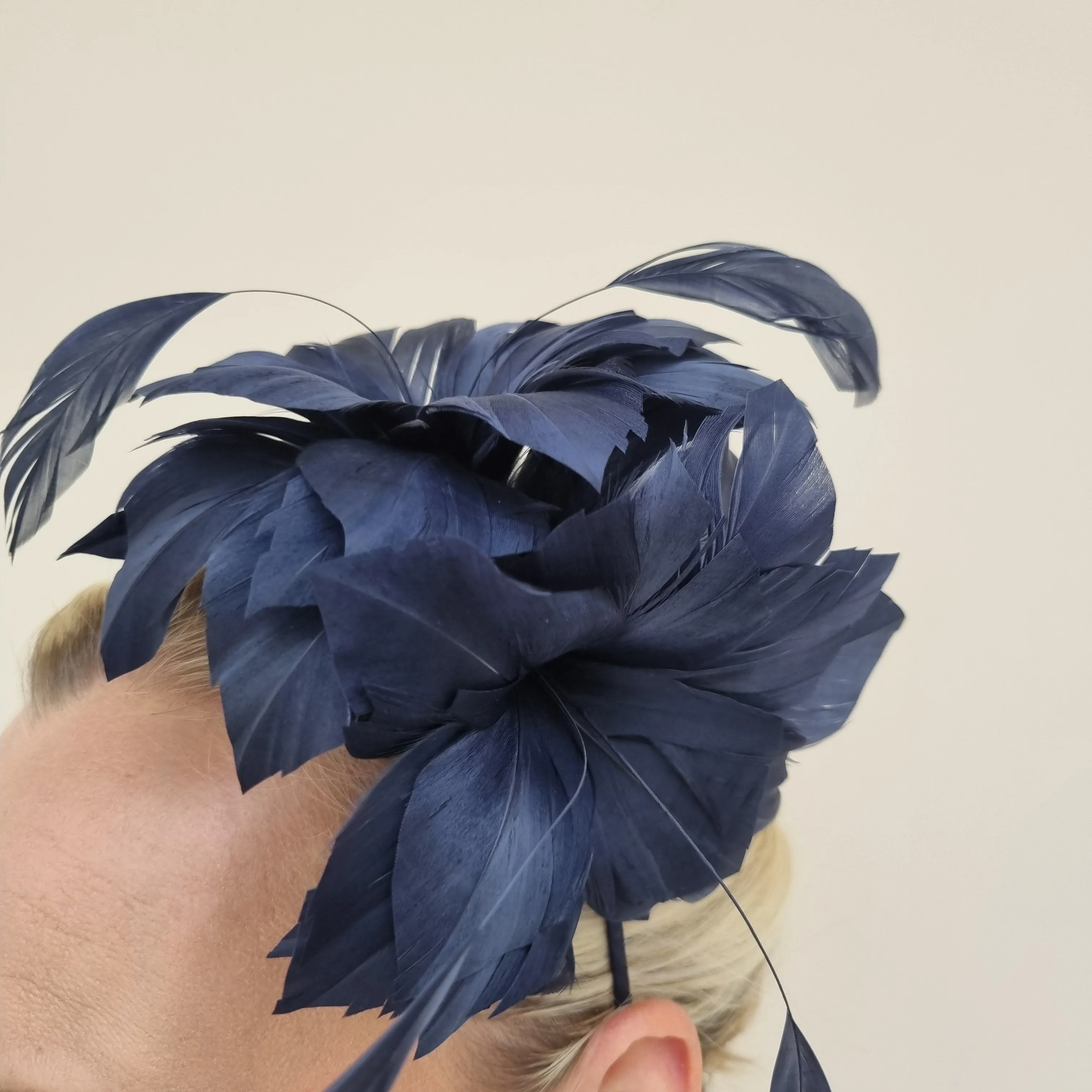 Boardmans Cove Navy Double Feather Flower Fascinator