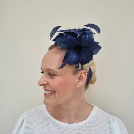 Boardmans Cove Navy Double Feather Flower Fascinator