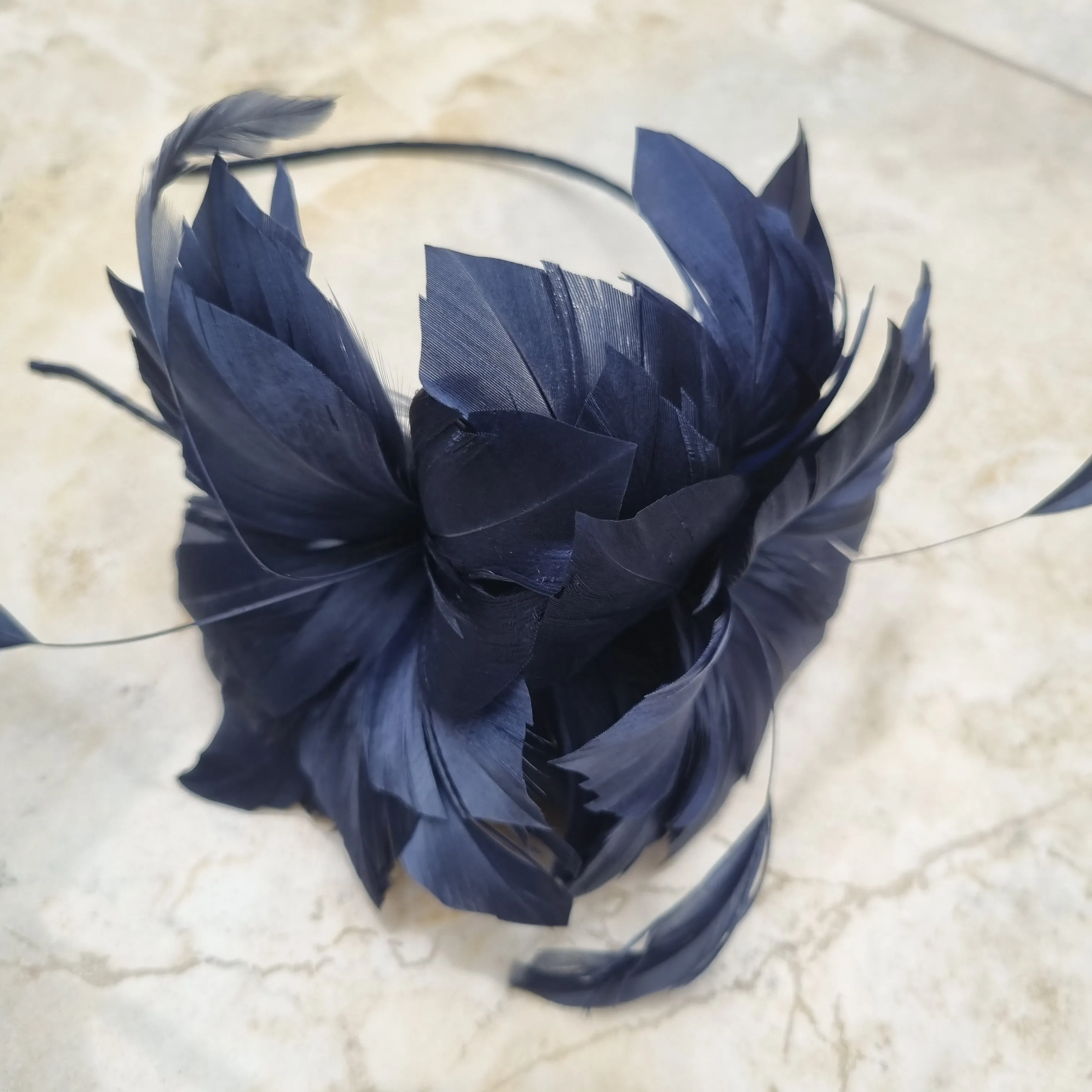 Boardmans Cove Navy Double Feather Flower Fascinator