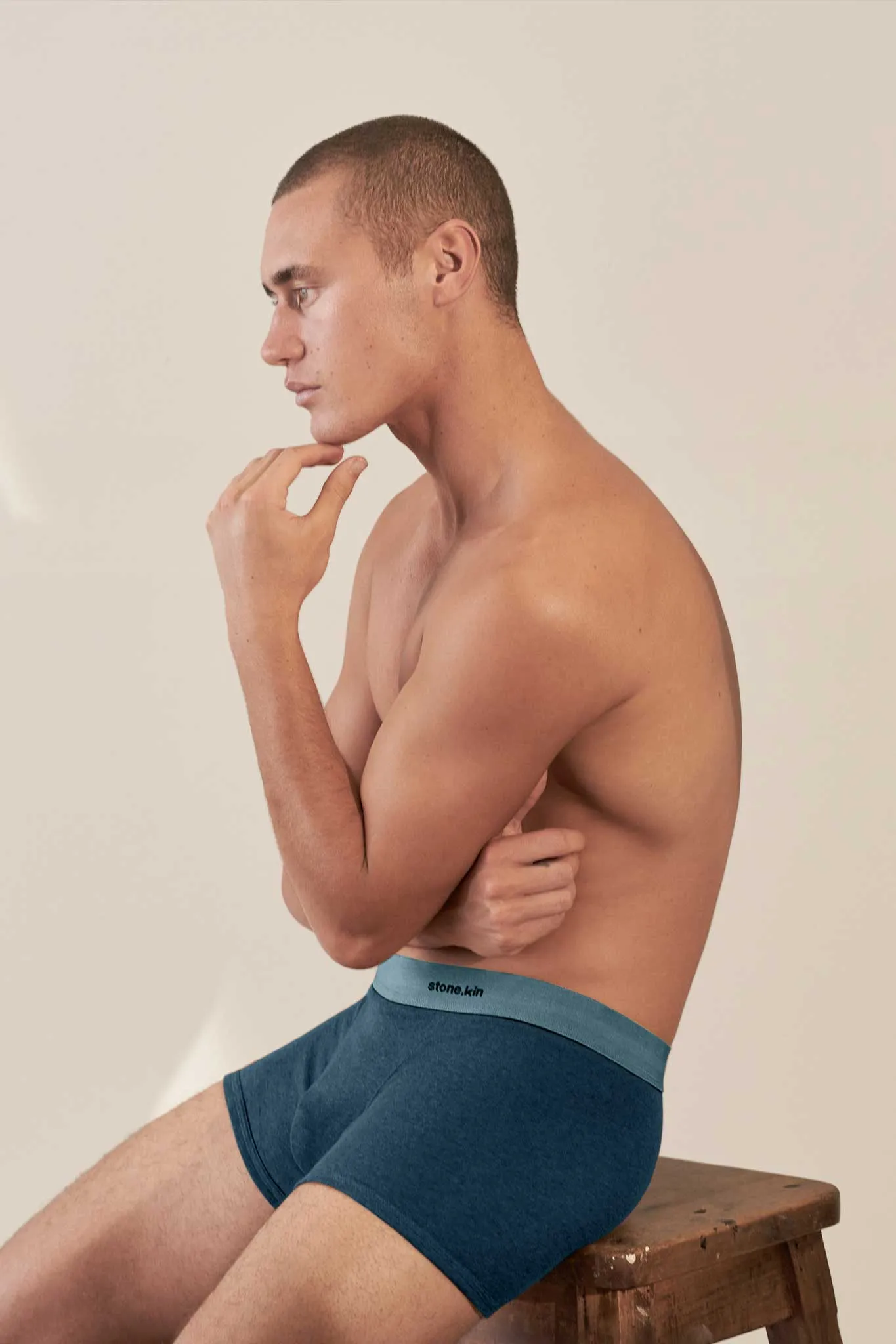 Boxer Brief in Organic Cotton Rib - Indigo & Lake