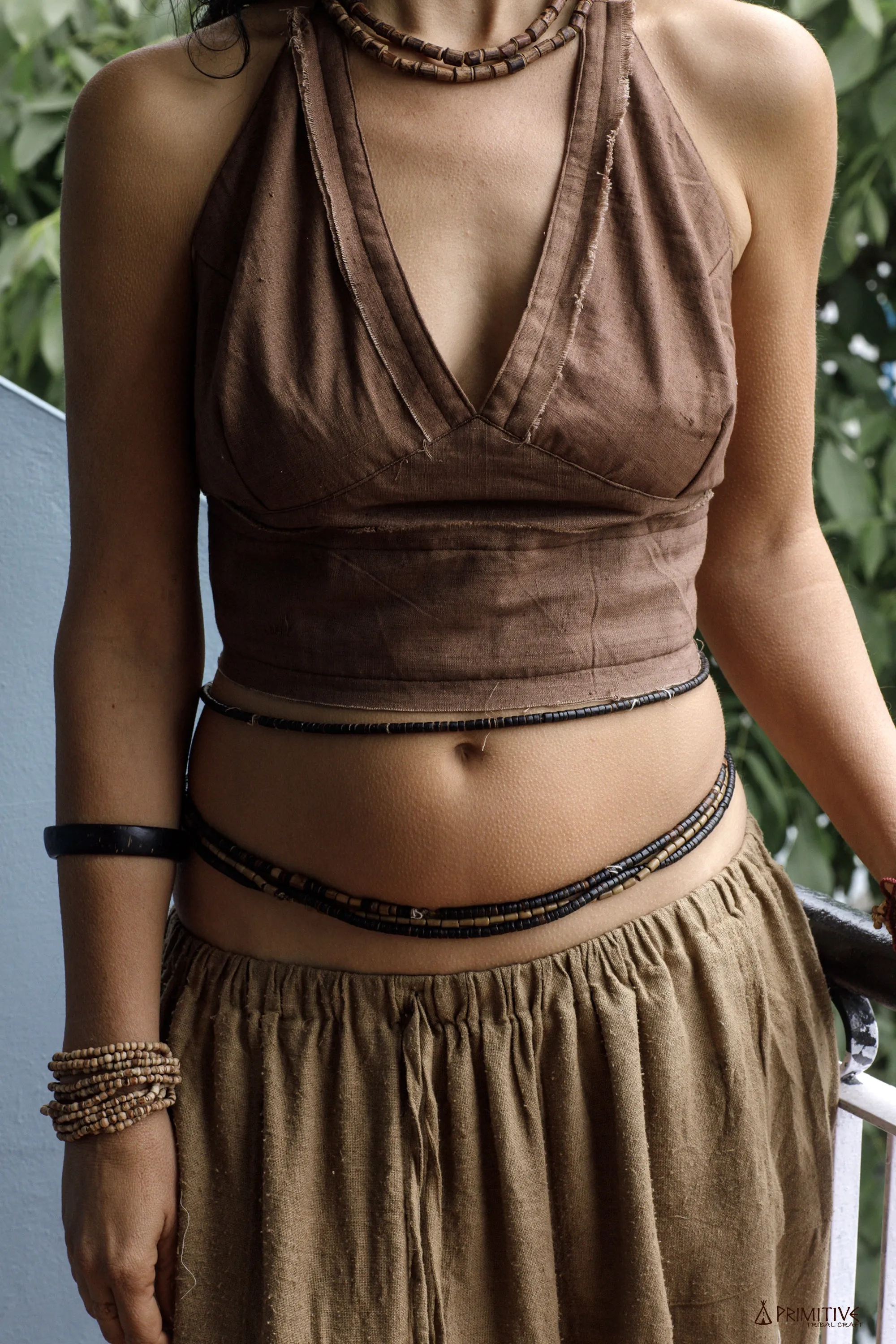 Brown Earth Triangles Halter Top ⋙ Handwoven Khadi Cotton ⋙ Natural Dye