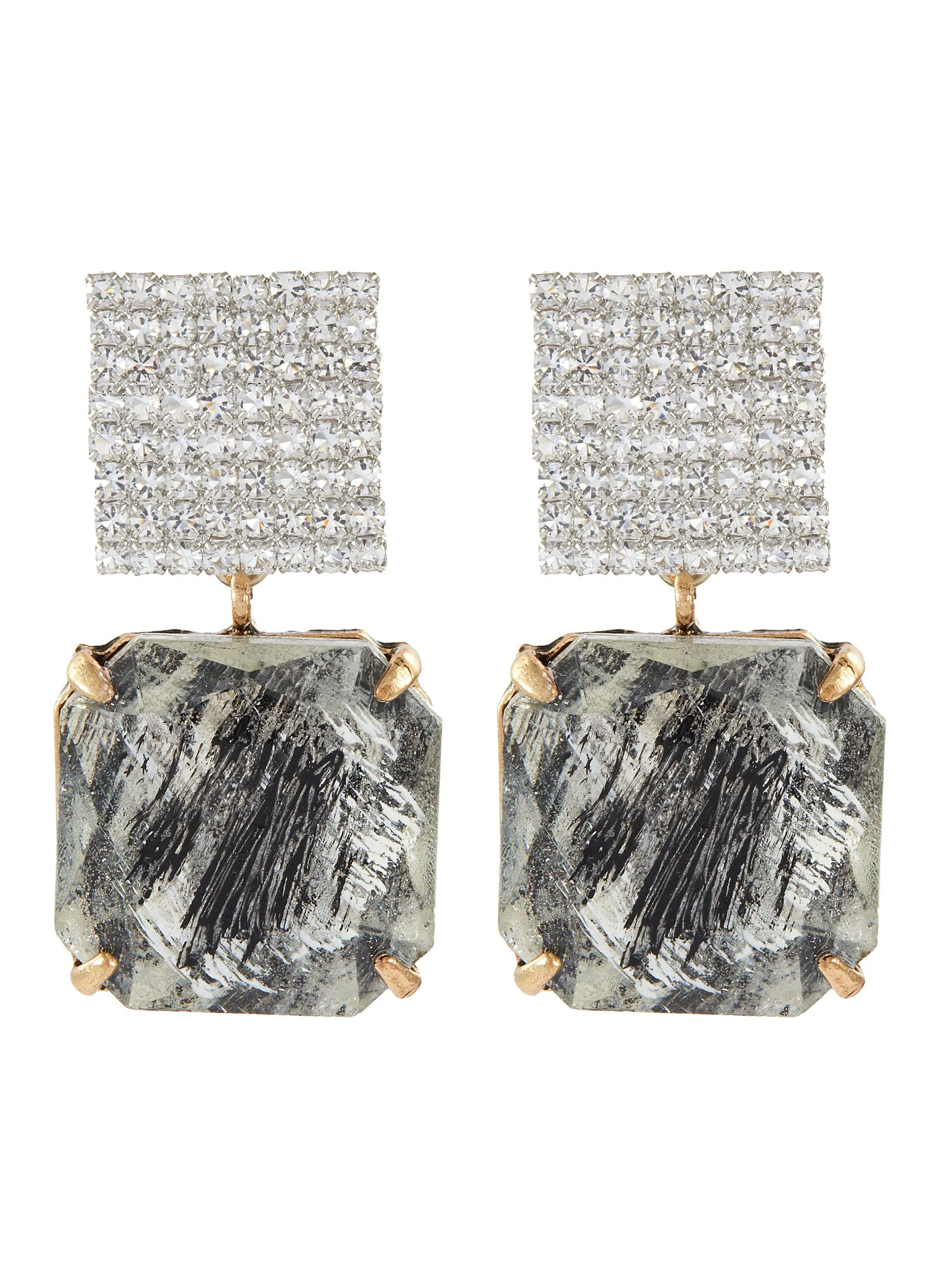 BRUSH STROKE STRASS EMBELLISHED DROP EARRINGS