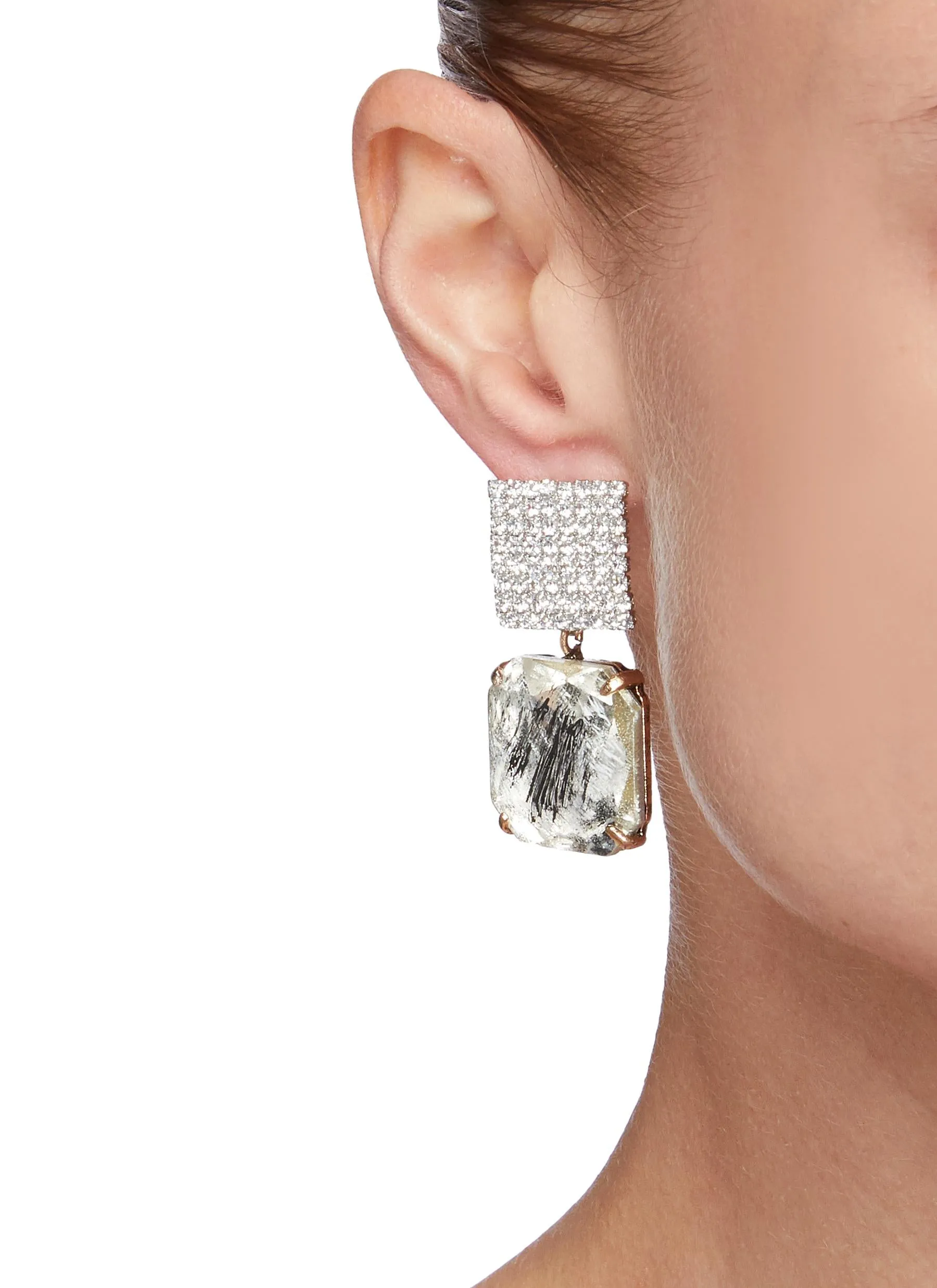 BRUSH STROKE STRASS EMBELLISHED DROP EARRINGS