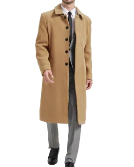 Camel Long Wool Cashmere Overcoat Hidden Buttons