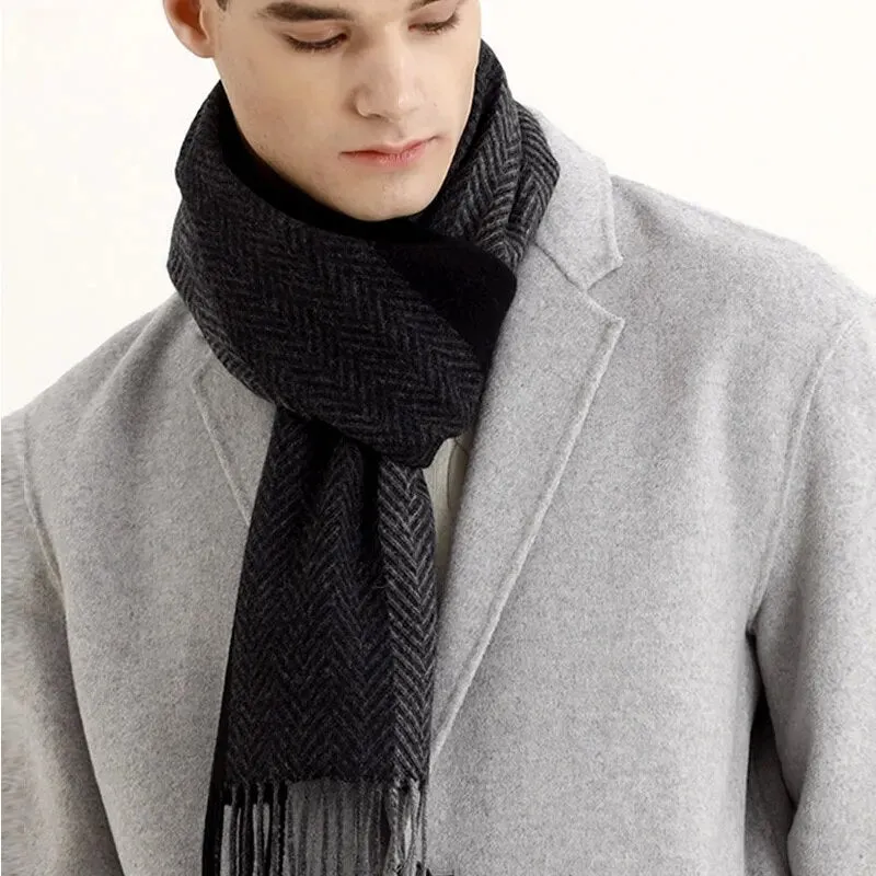 Cashmere Scarf Men Winter Strip Solid Plaid Wool Scarf Luxury Classical Warm  Cashmere Winter Scarves for Men Winter Accessories