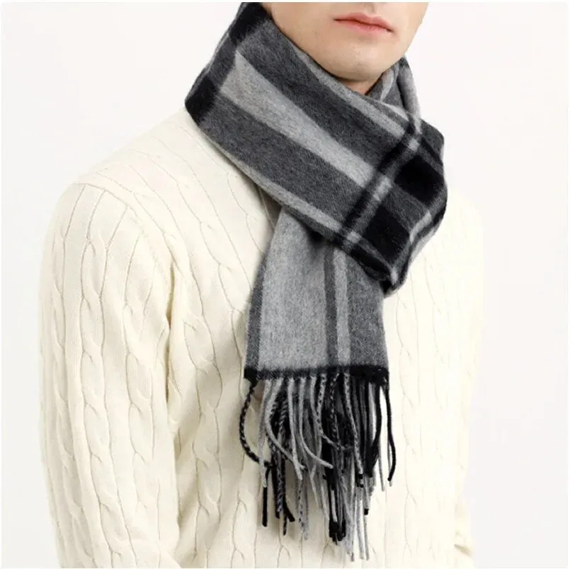 Cashmere Scarf Men Winter Strip Solid Plaid Wool Scarf Luxury Classical Warm  Cashmere Winter Scarves for Men Winter Accessories