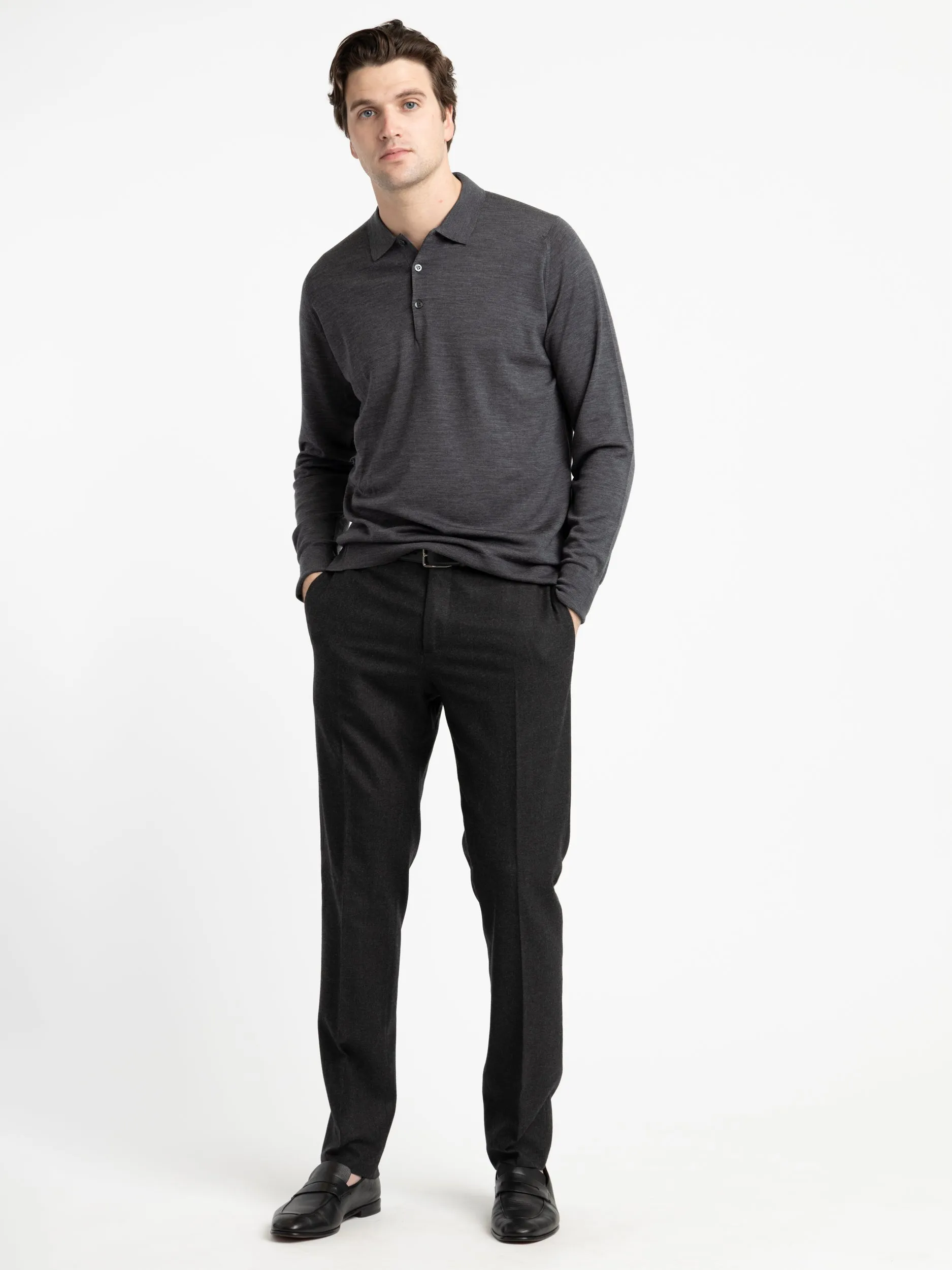 Charcoal Cotswold Extra-Fine Merino Wool Polo Shirt