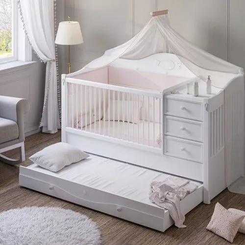 Cilek Rustic White Convertible Baby Bed (80x180 Cm)