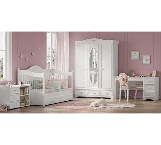 Cilek Rustic White Convertible Baby Bed (80x180 Cm)