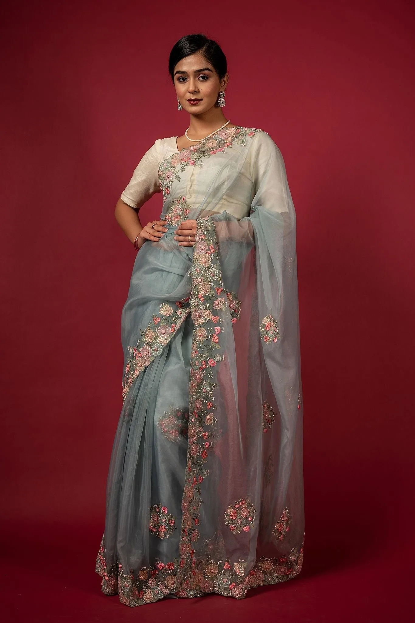 Cocktail Grey Saree