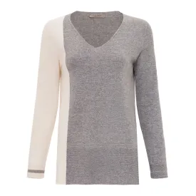 Color Block Sweater - Cream & Grey