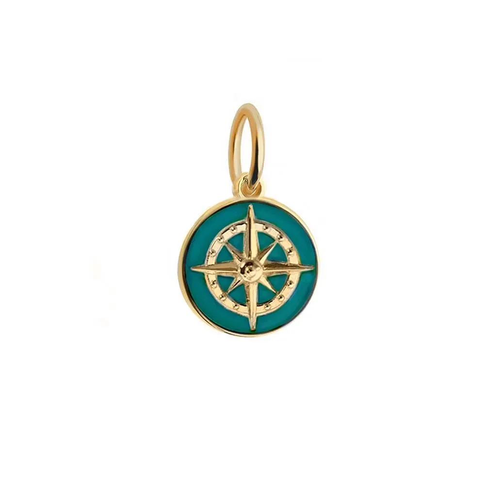 Compass Charm Teal Enamel, Gold Mini