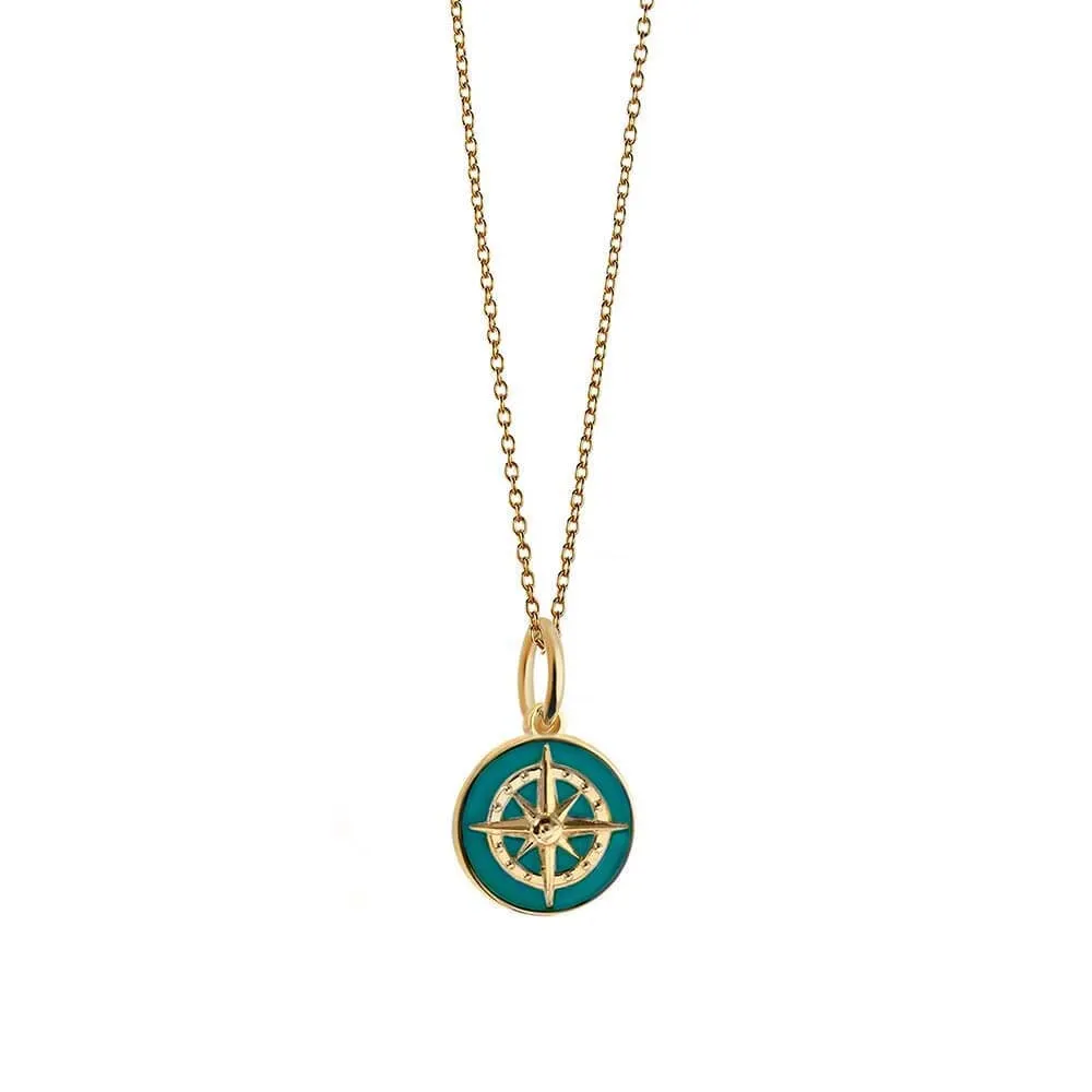 Compass Charm Teal Enamel, Gold Mini