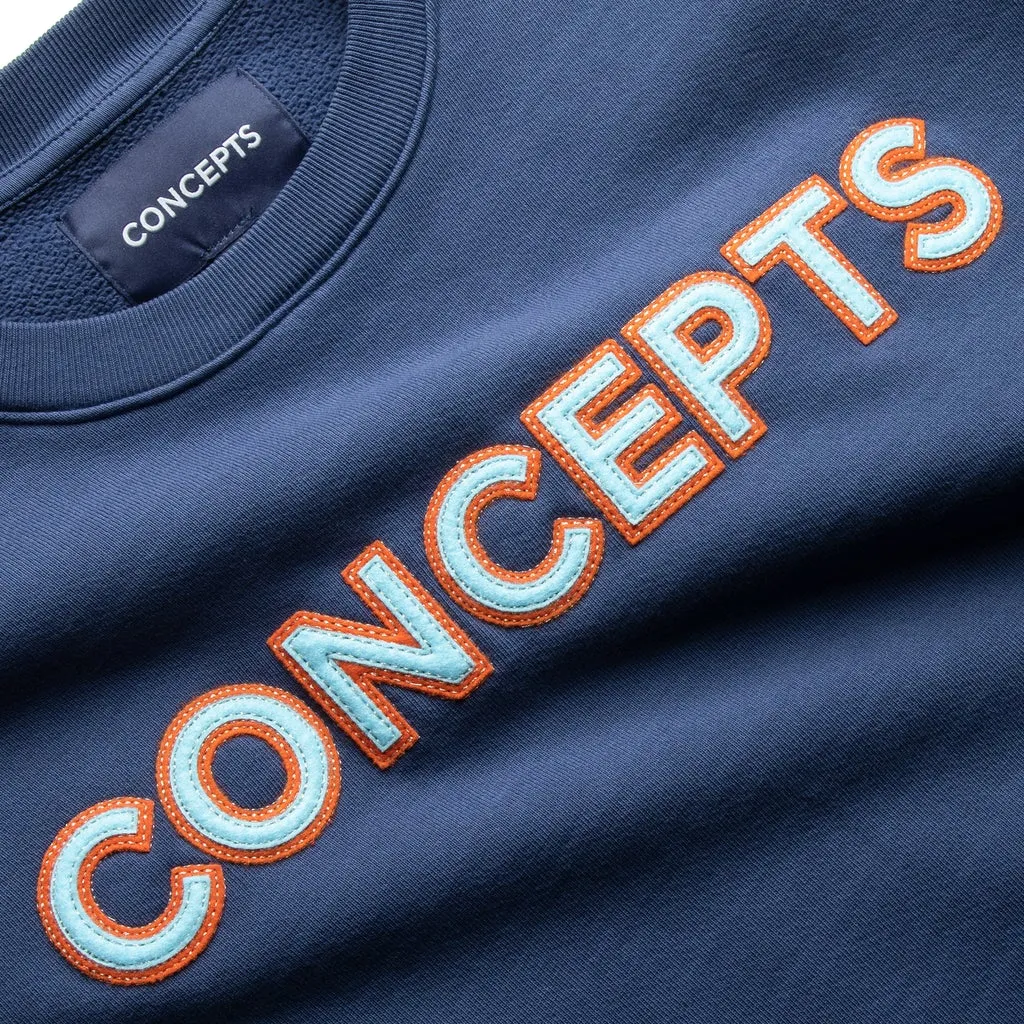 Premium Mens Navy Jubilee Felt Crewneck Sweatshirt by Concepts