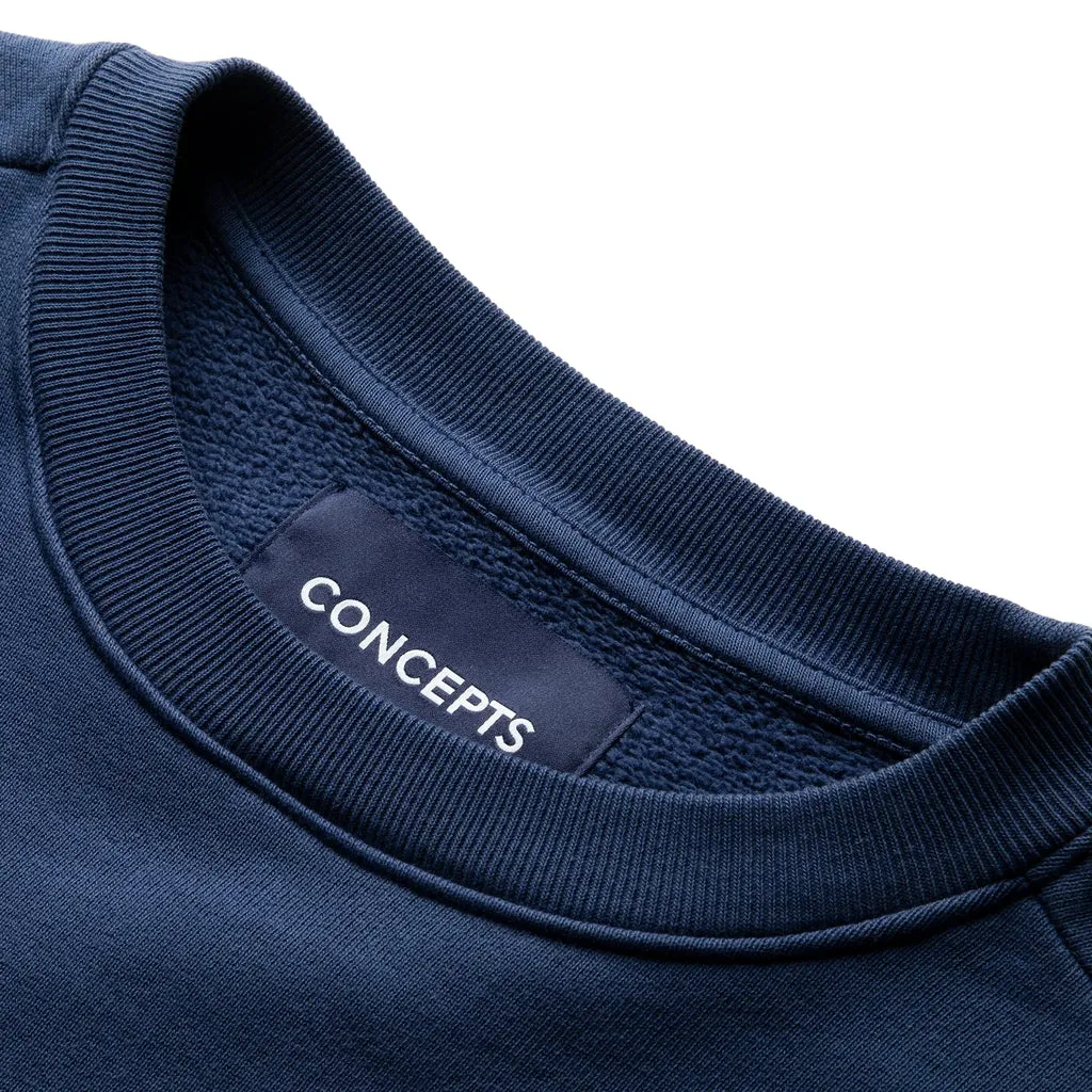 Premium Mens Navy Jubilee Felt Crewneck Sweatshirt by Concepts