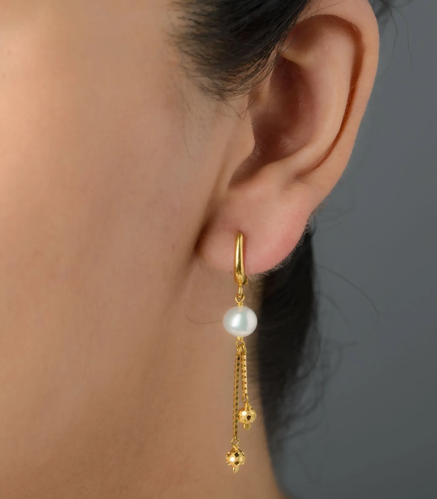 Dual Tasseled With Pearl Earrings