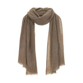 Embroidered Feather Scarf - Taupe