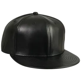 Faux Leather Flatbill Visor Pro Style Strapback