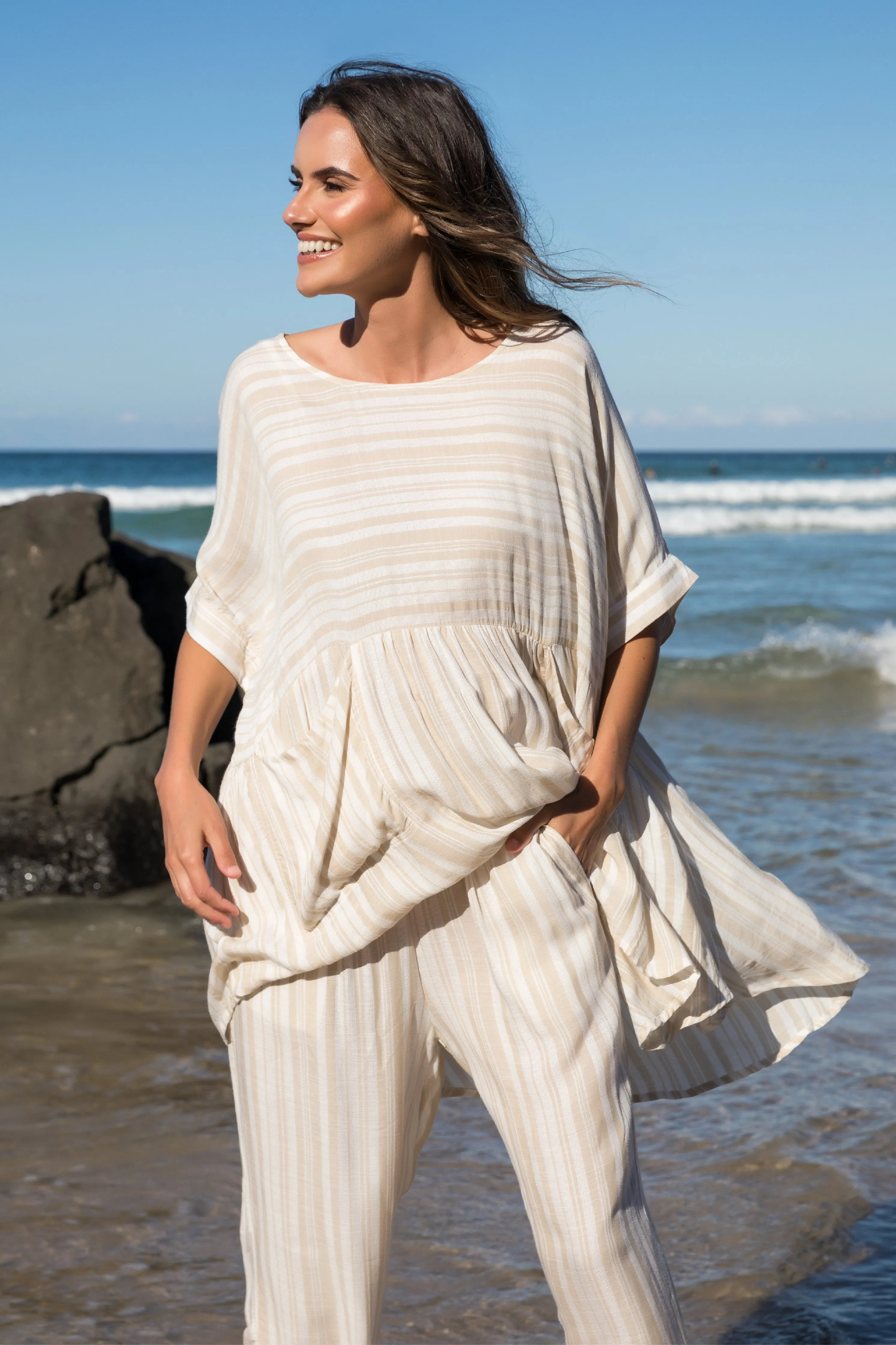 FINAL SALE Beachy Top in Beige Stripe