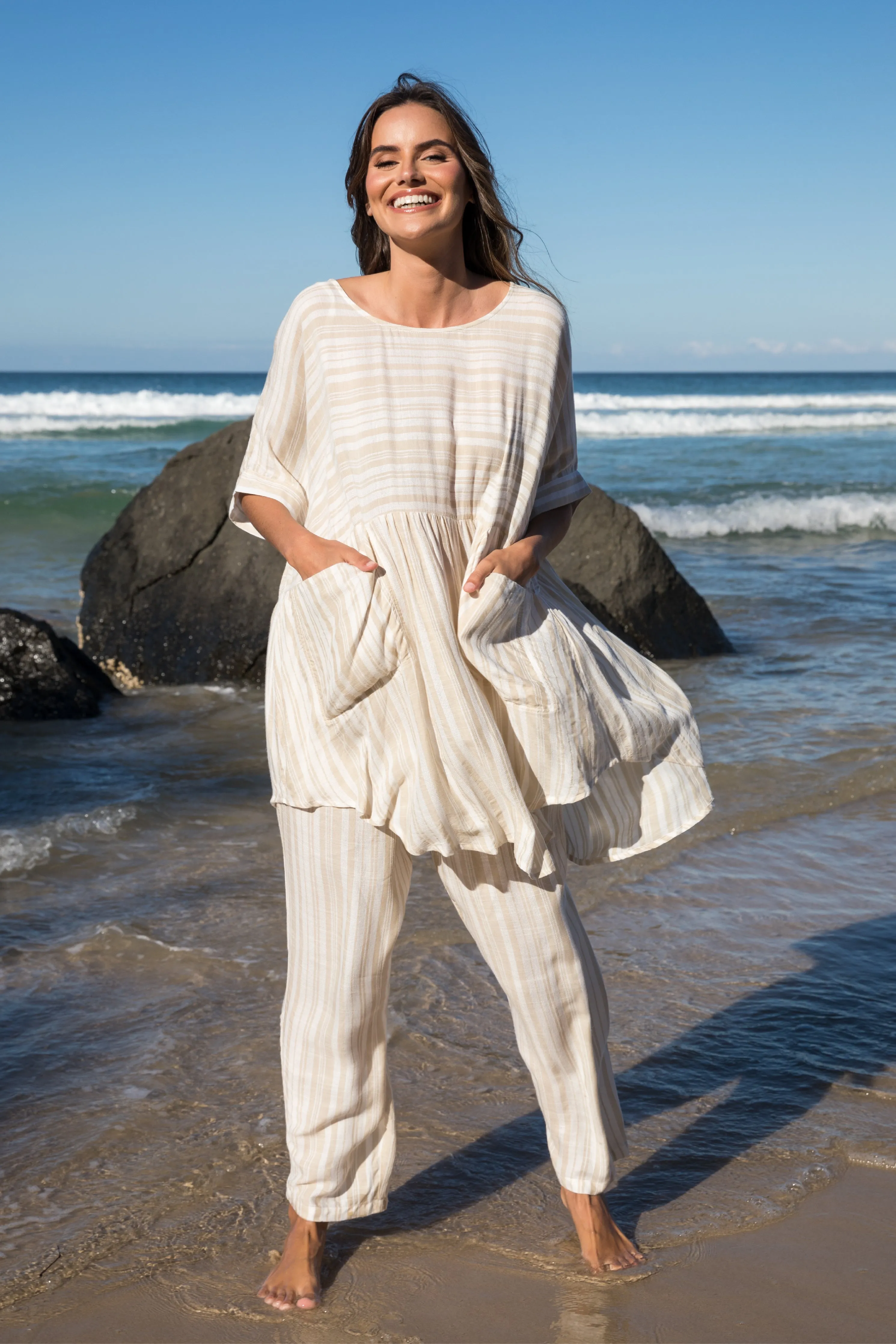 FINAL SALE Beachy Top in Beige Stripe